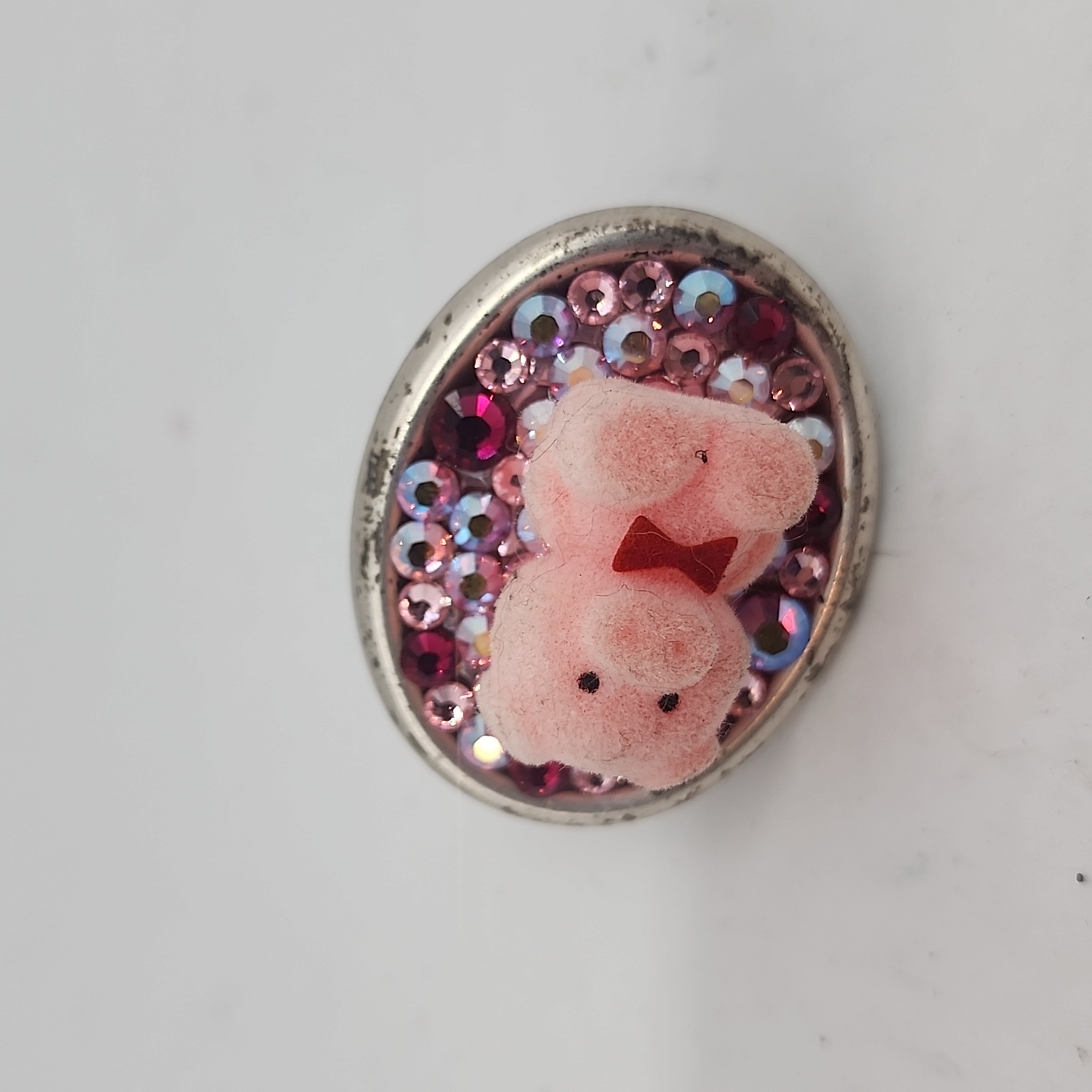 Gasoline Glamour Rhinestone Fuzzy Pink Pig Ring